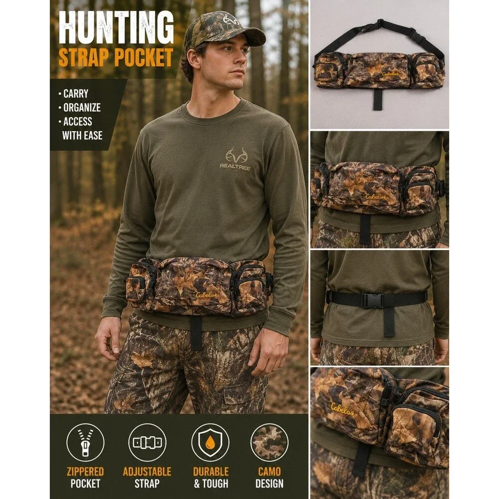 Cabela's Camo Hunting Waist Pack Belt Bag Adjustable Multi Pocket Outdoor...